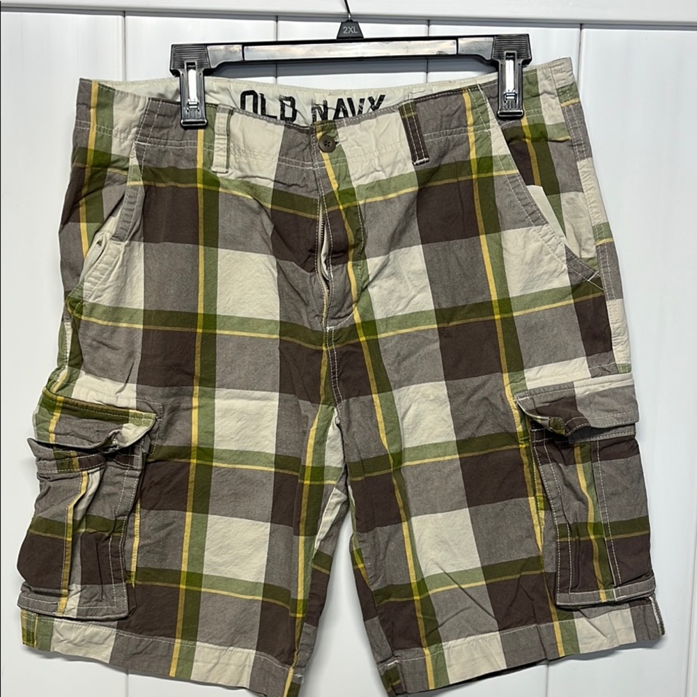 Men’s Classic Old Navy Brown and Green Cargo Shorts Outdoor Style size 38